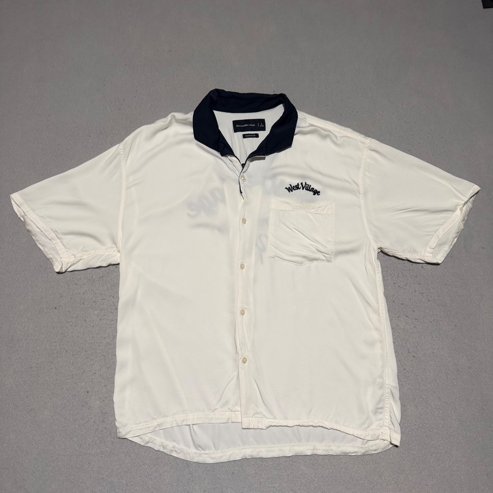 Abercrombie & Fitch West Village Manhattan Bowling Shirt White Navy Large